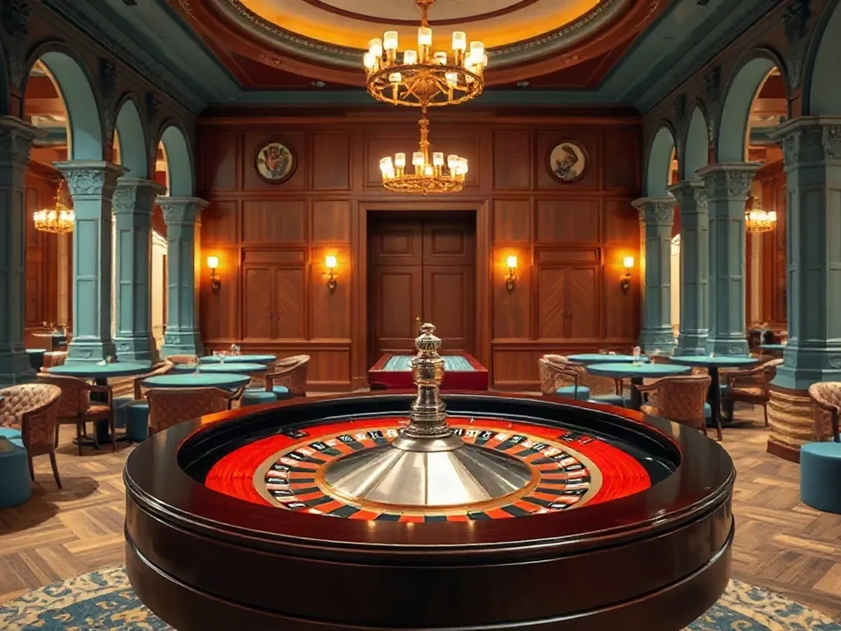A physical roulette wheel at a casino table.